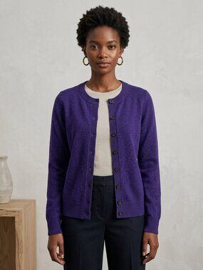 Banana Republic Extra Fine Merino Wool Cardigan Size M Purple Crew Neck